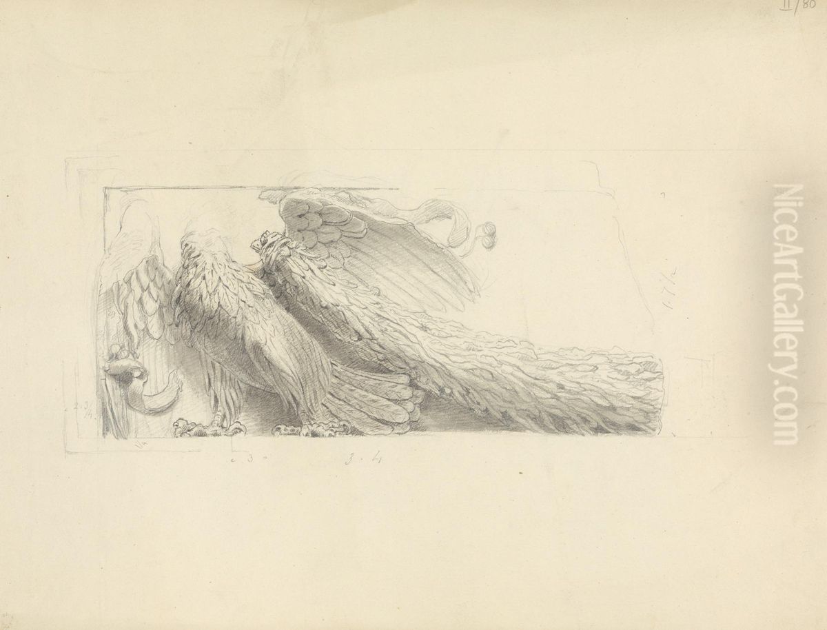 Architectural Drawing of a Stone Relief, Depicting a Bird of Prey Oil Painting by Robert Smirke
