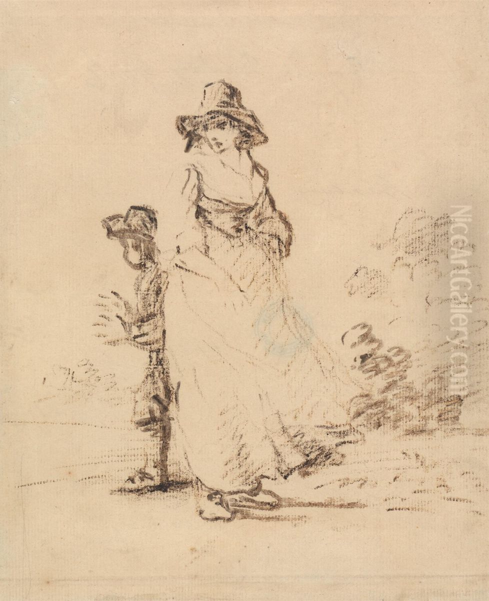 A Country Boy and Girl Oil Painting by Henry Bunbury