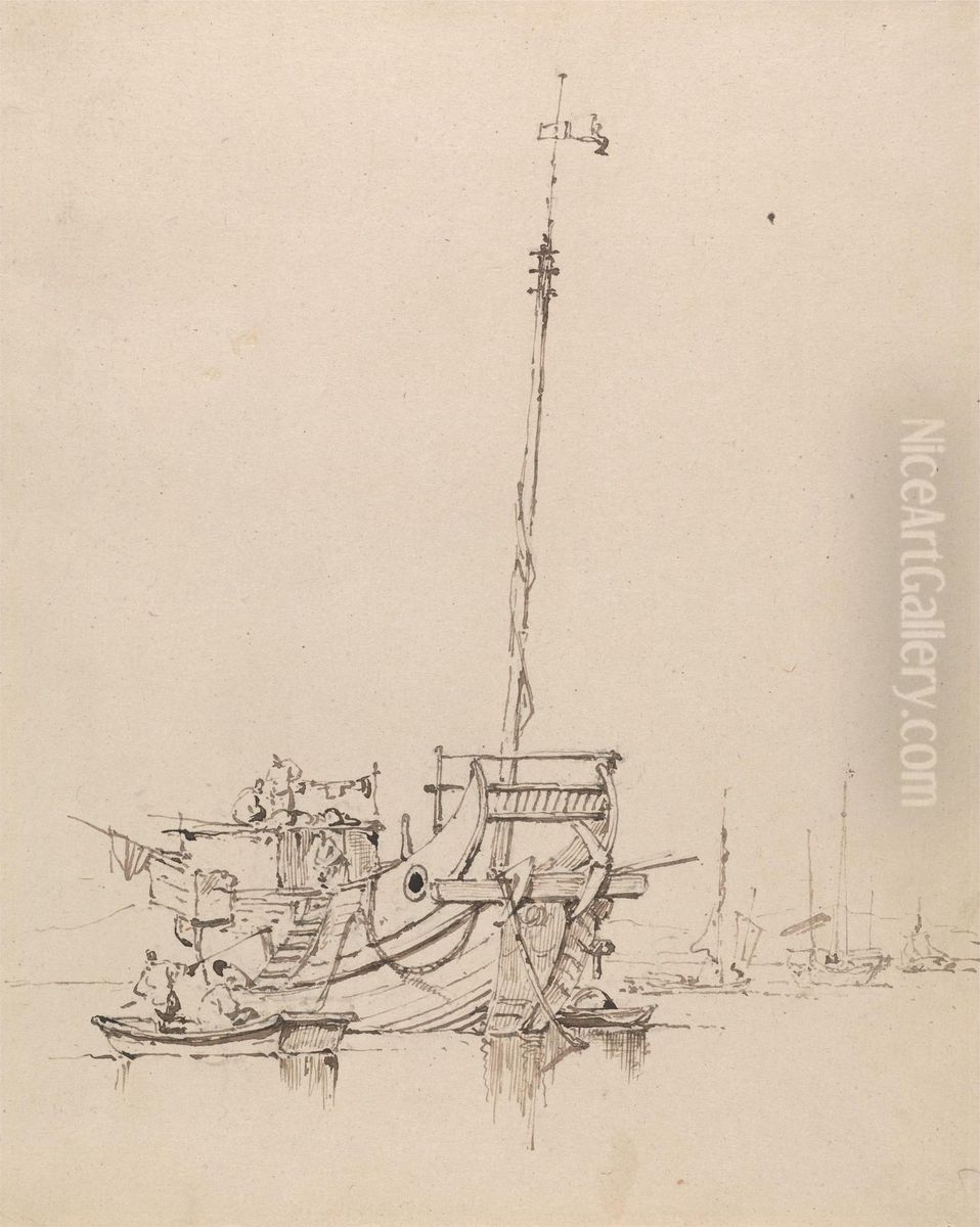 A Chinese Junk Oil Painting by George Chinnery