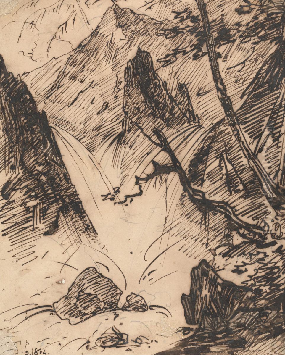 An Indian Torrent Oil Painting by George Chinnery