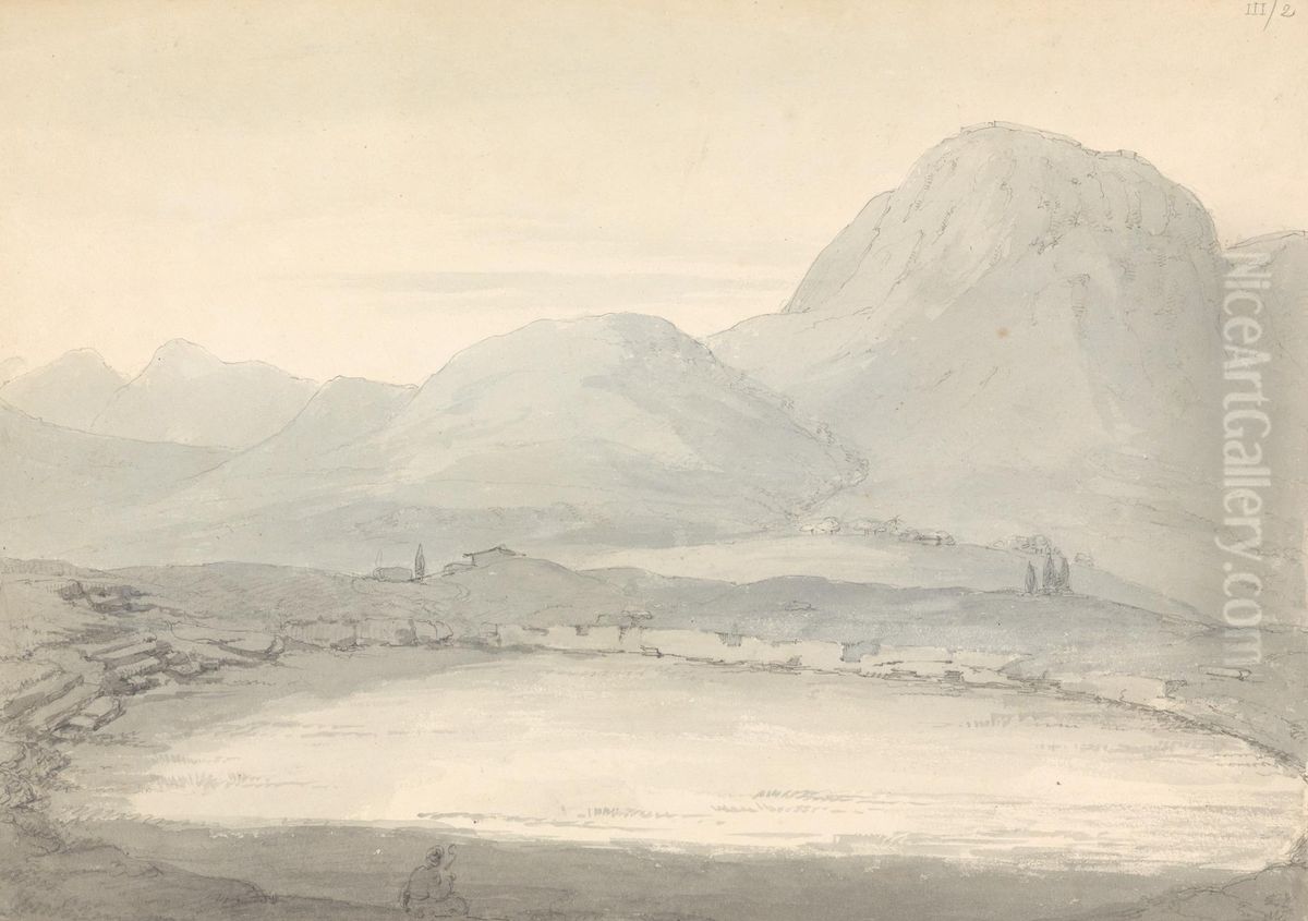 Landscape With Mountains in the Horizon Oil Painting by Robert Smirke