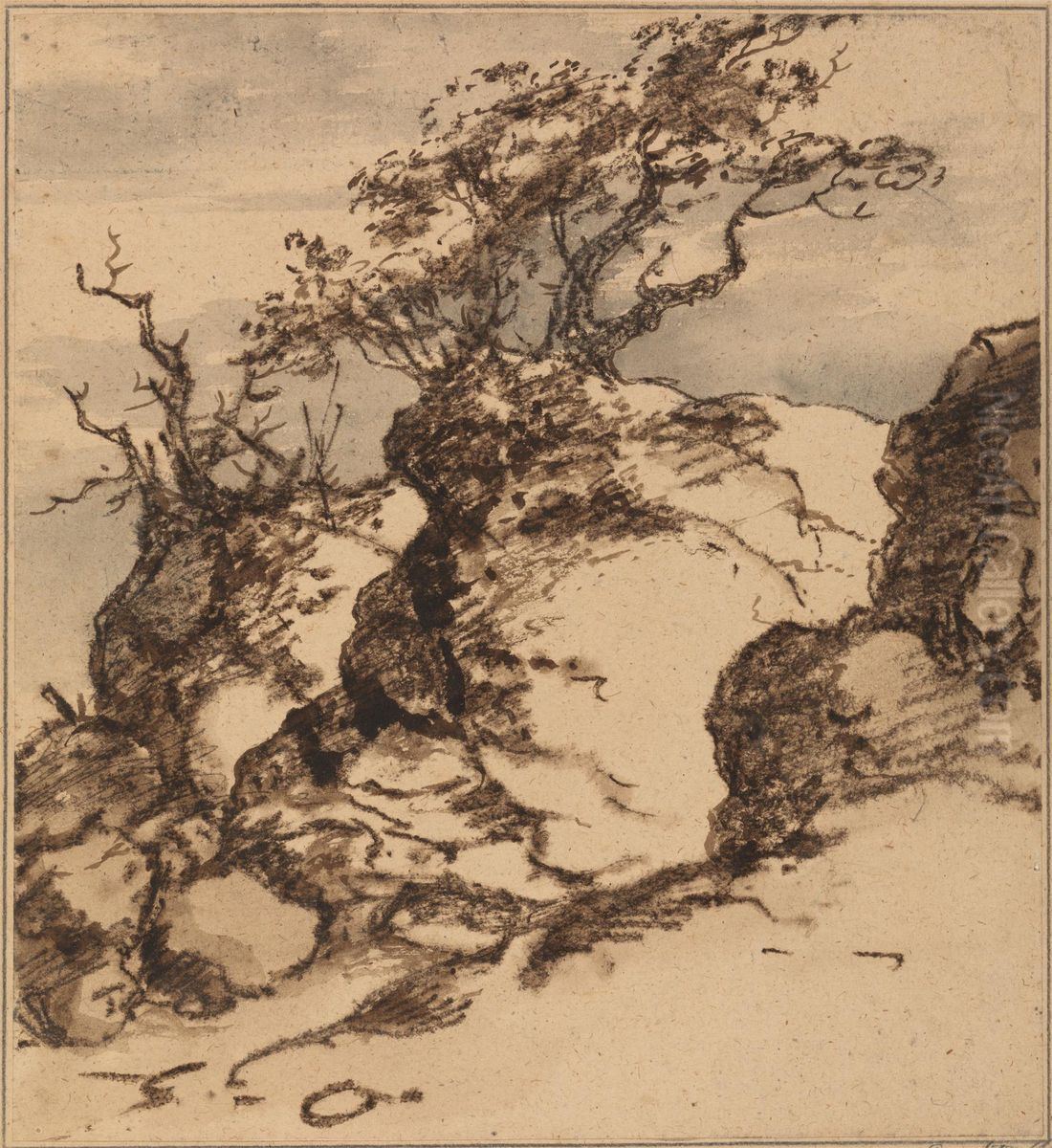 A Rocky Bank Oil Painting by John Hoppner