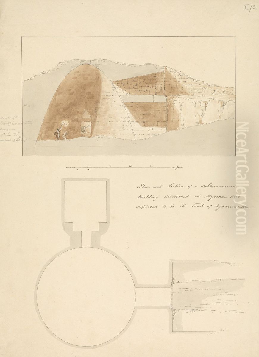 Plan and Section of a Subterraneous Building Discovered at Mycenea and Supposed to be the Tomb of Agamemnon. Oil Painting by Robert Smirke