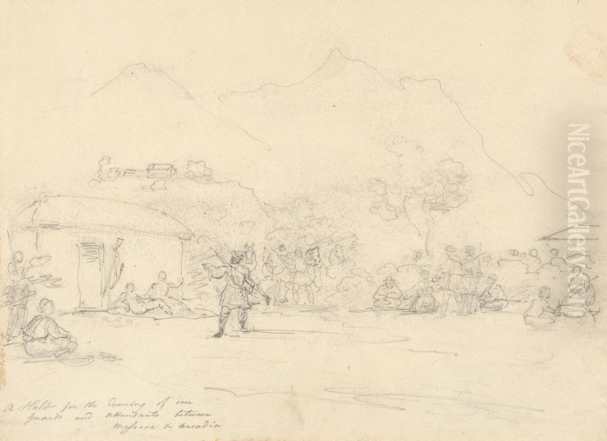 A Halt for the Evening of Our Guards and Attendants Between Messenia and Arcadia Oil Painting by Robert Smirke