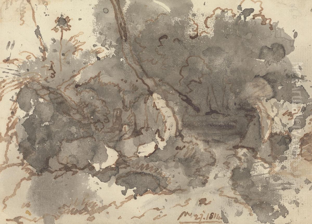 Thatched Building in a Wood Oil Painting by George Chinnery