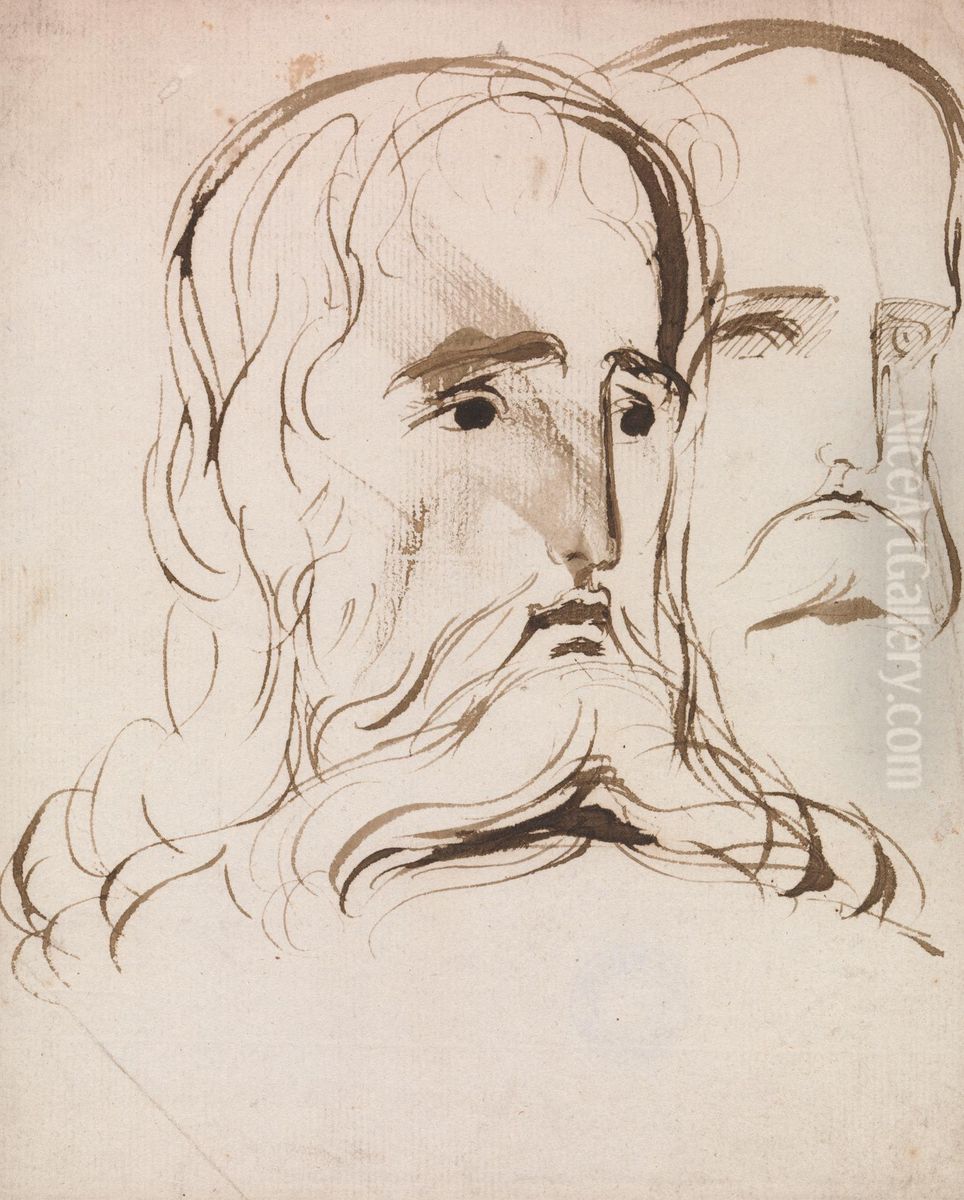 Study for the Head of Christ and an Apostle Oil Painting by Benjamin Haydon