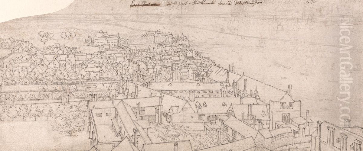 A View from St. Mary's, Southwark, Looking Towards Westminster Oil Painting by Wenceslaus Hollar