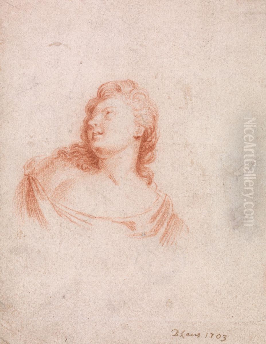 Bust of a Woman Looking upwards to left Oil Painting by Bernard Lens III