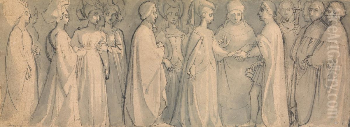 Frieze of a Medieval Wedding Oil Painting by Thomas Stothard