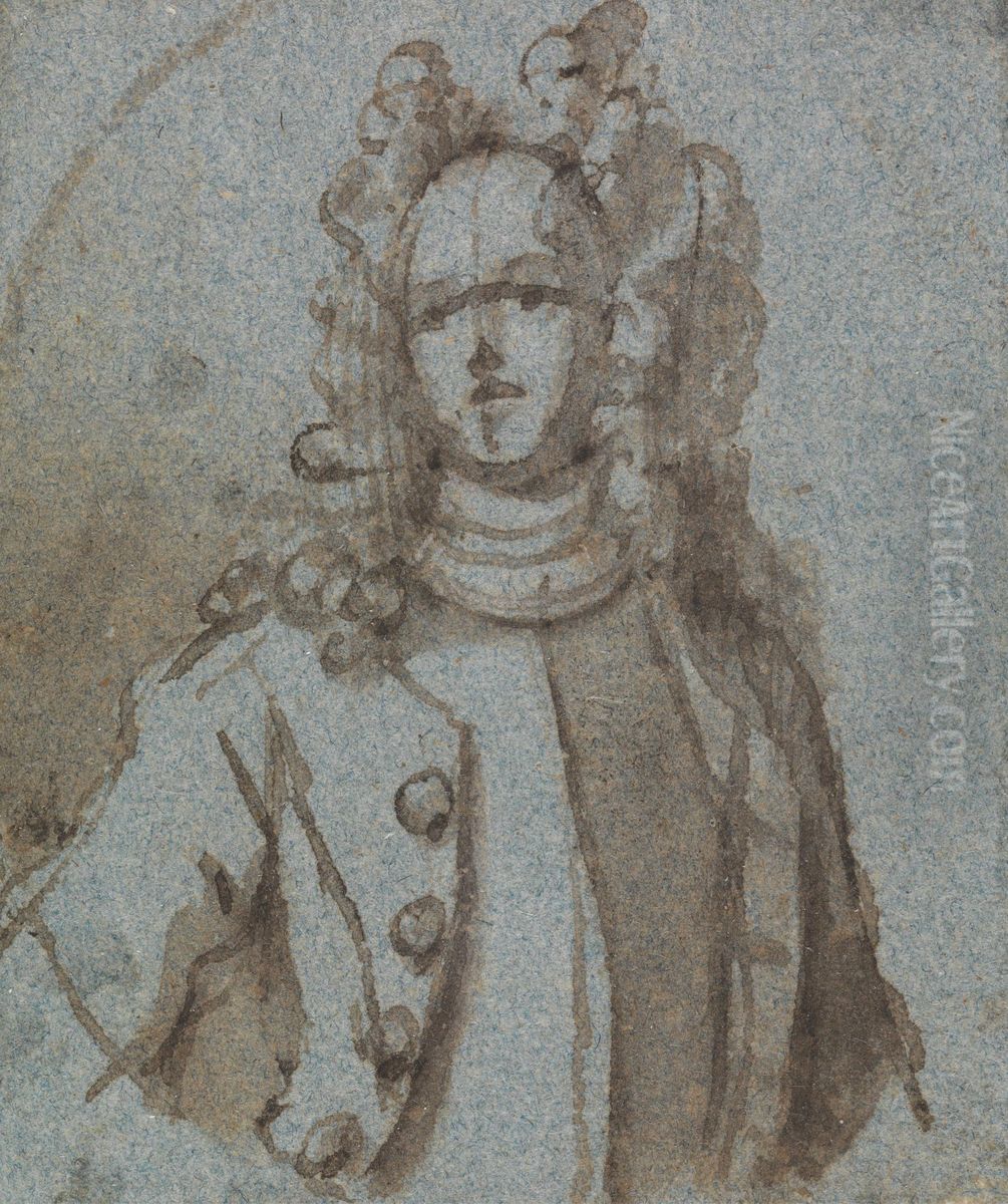 Portrait of a Man Wearing a Full-Bottomed Wig Oil Painting by James Thornhill