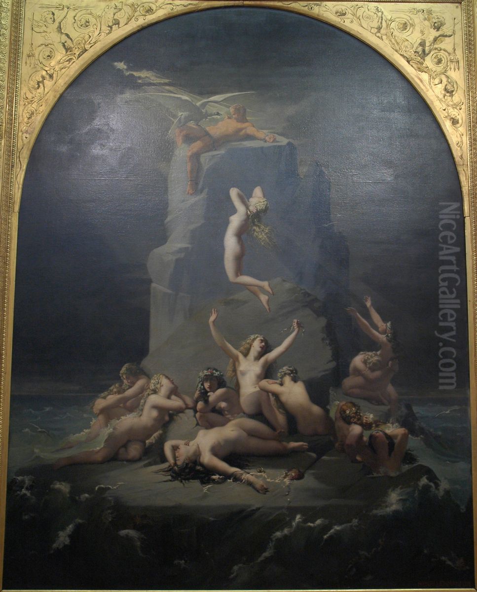Desolation des Oceanides au pied du roc ou Promethee est enchaine Oil Painting by Henri Lehmann