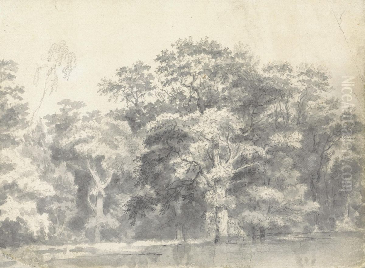 Trees on a River Bank Oil Painting by Thomas Wijck
