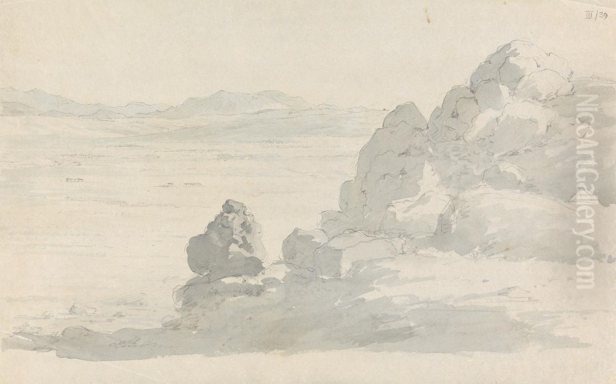 Rocky Landscape Oil Painting by Robert Smirke