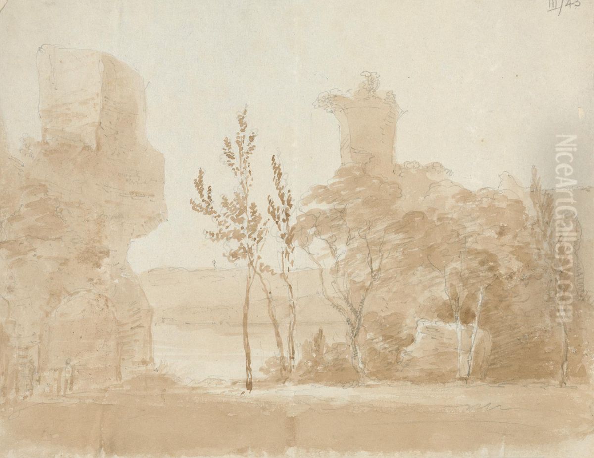 Landscape of Trees, and Ruins Oil Painting by Robert Smirke