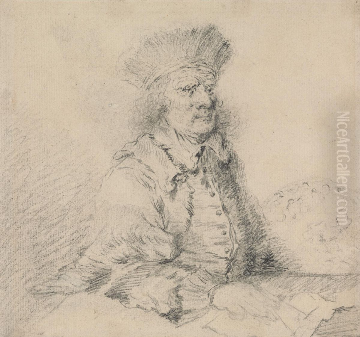 Rembrandt in a fur hat Oil Painting by Thomas Worlidge