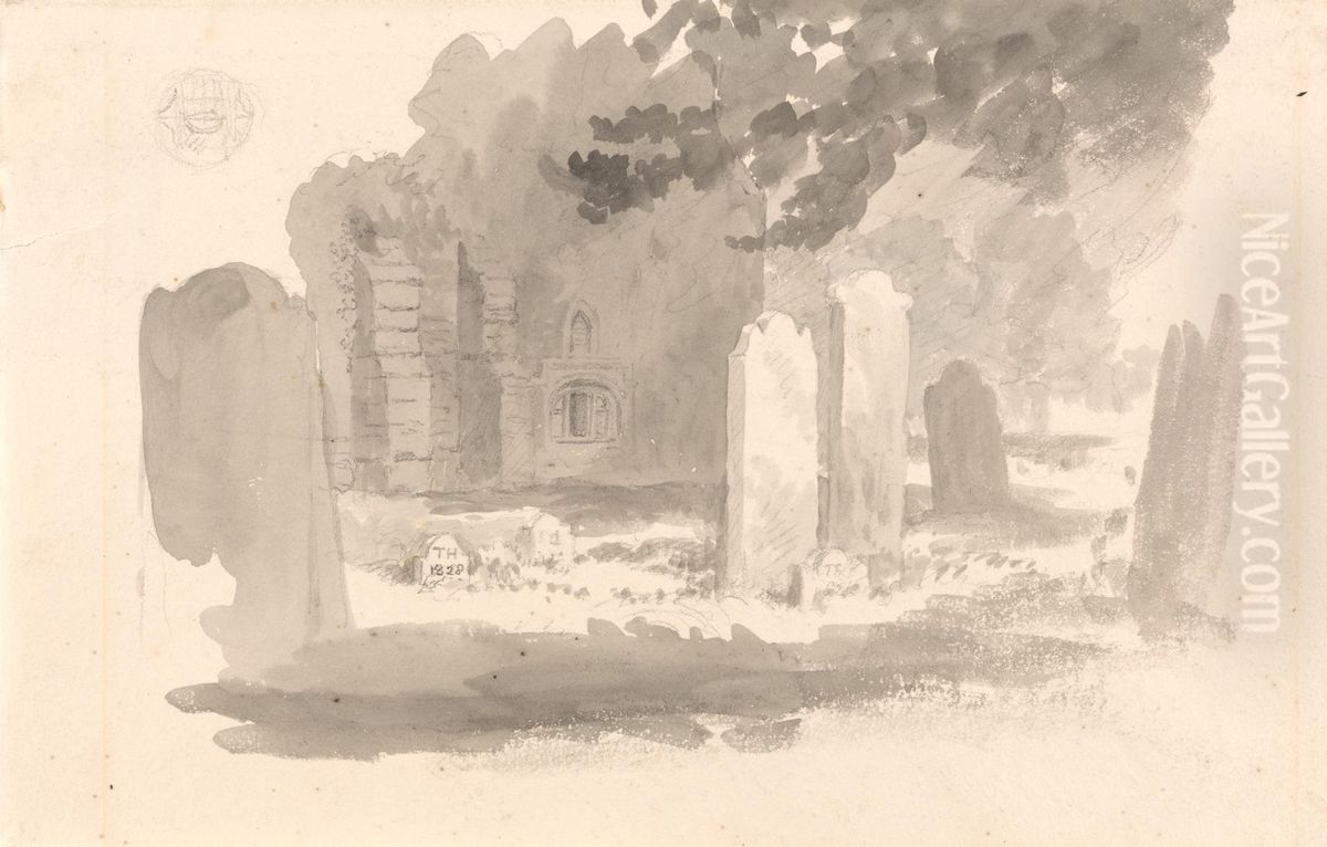 St. Stephen's Churchyard, Jersey, with the Tomb of the Artist's Brother Oil Painting by Robert Hills