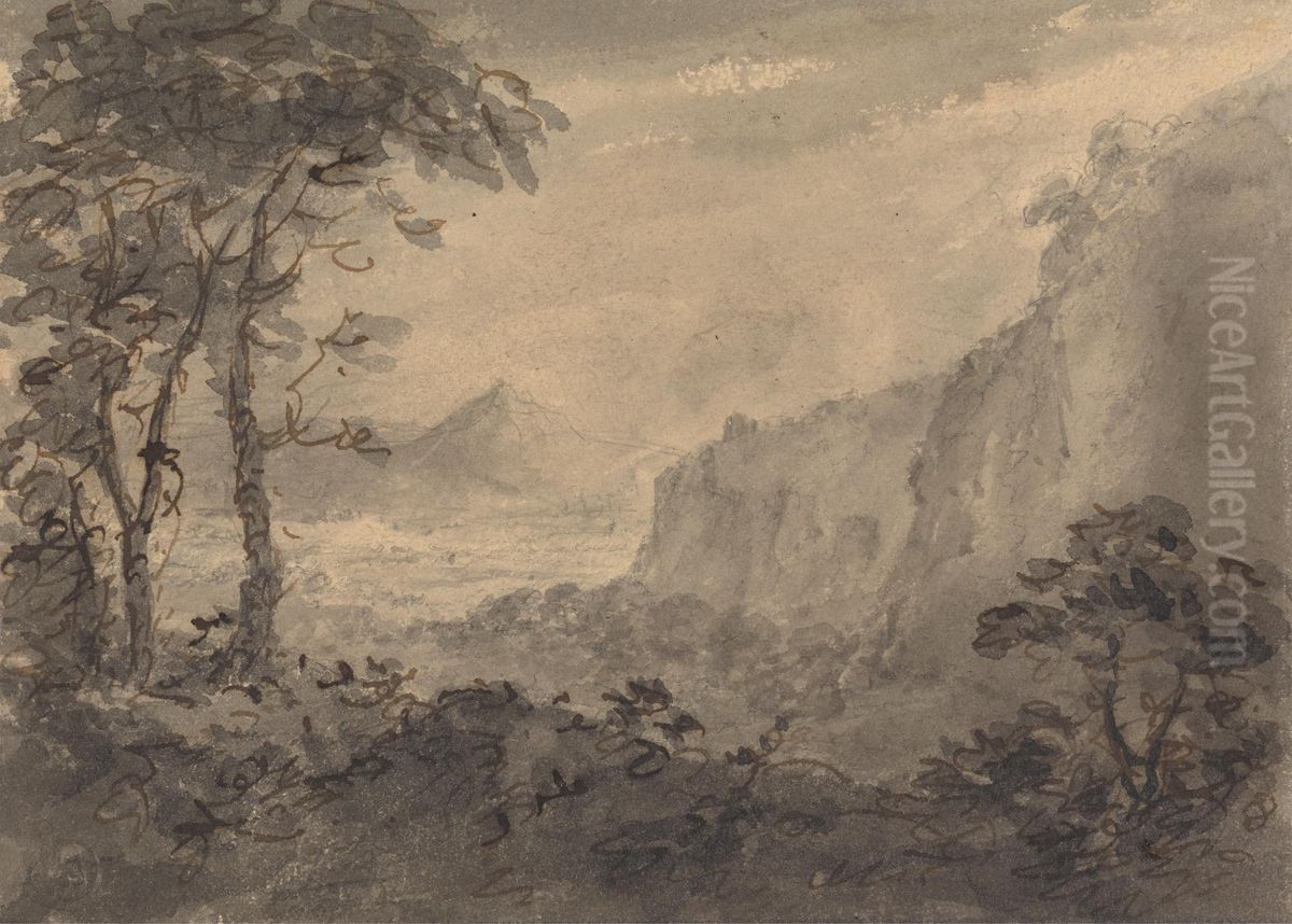Mountainous Landscape with Trees - High Crags to the Right Oil Painting by William Gilpin