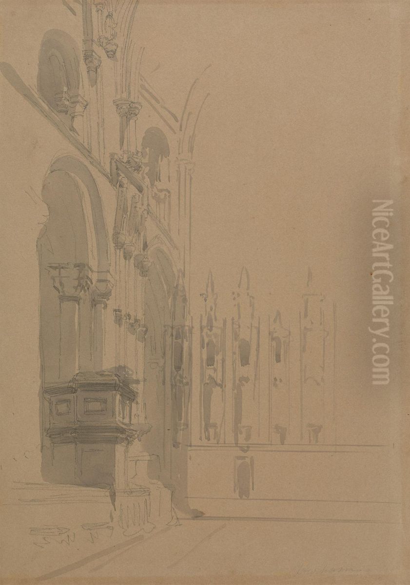 Interior of Durham Cathedral Oil Painting by David Roberts