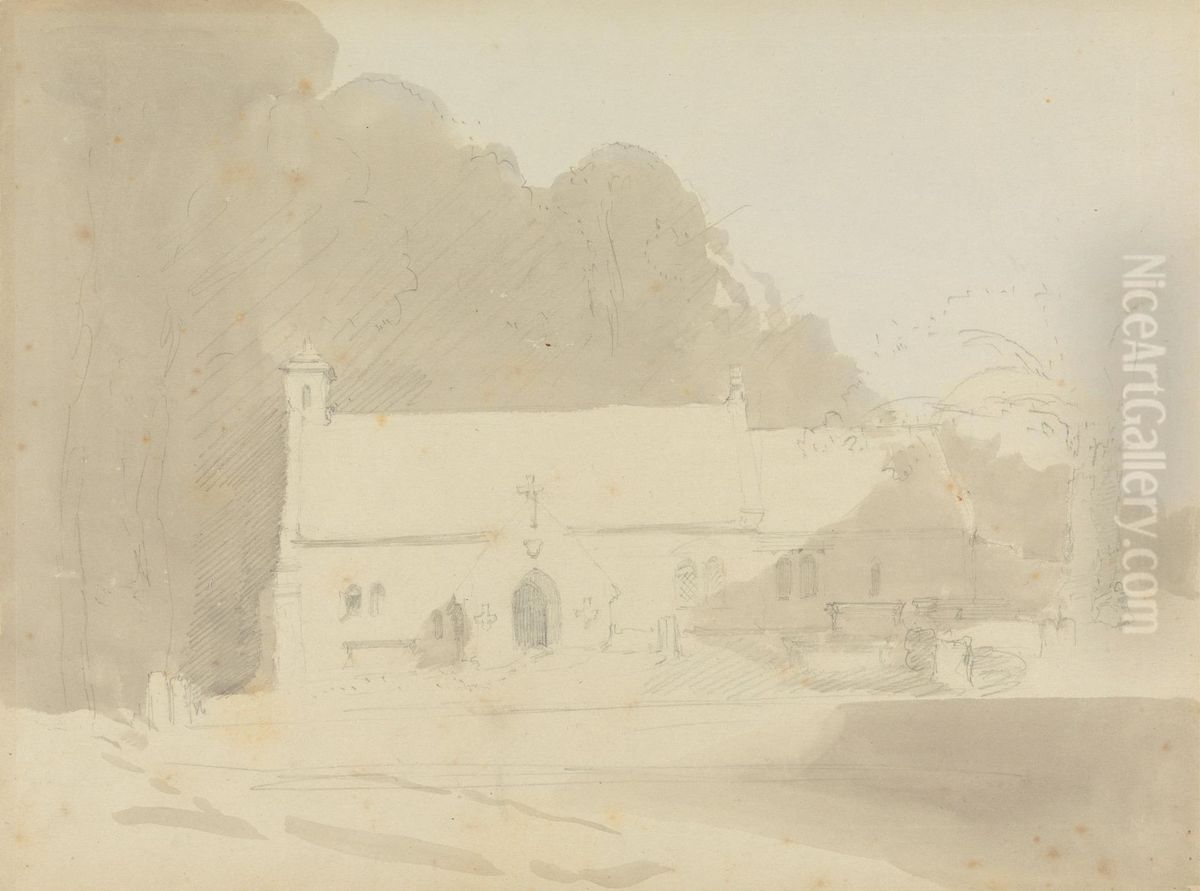 A Country Church Oil Painting by David Roberts