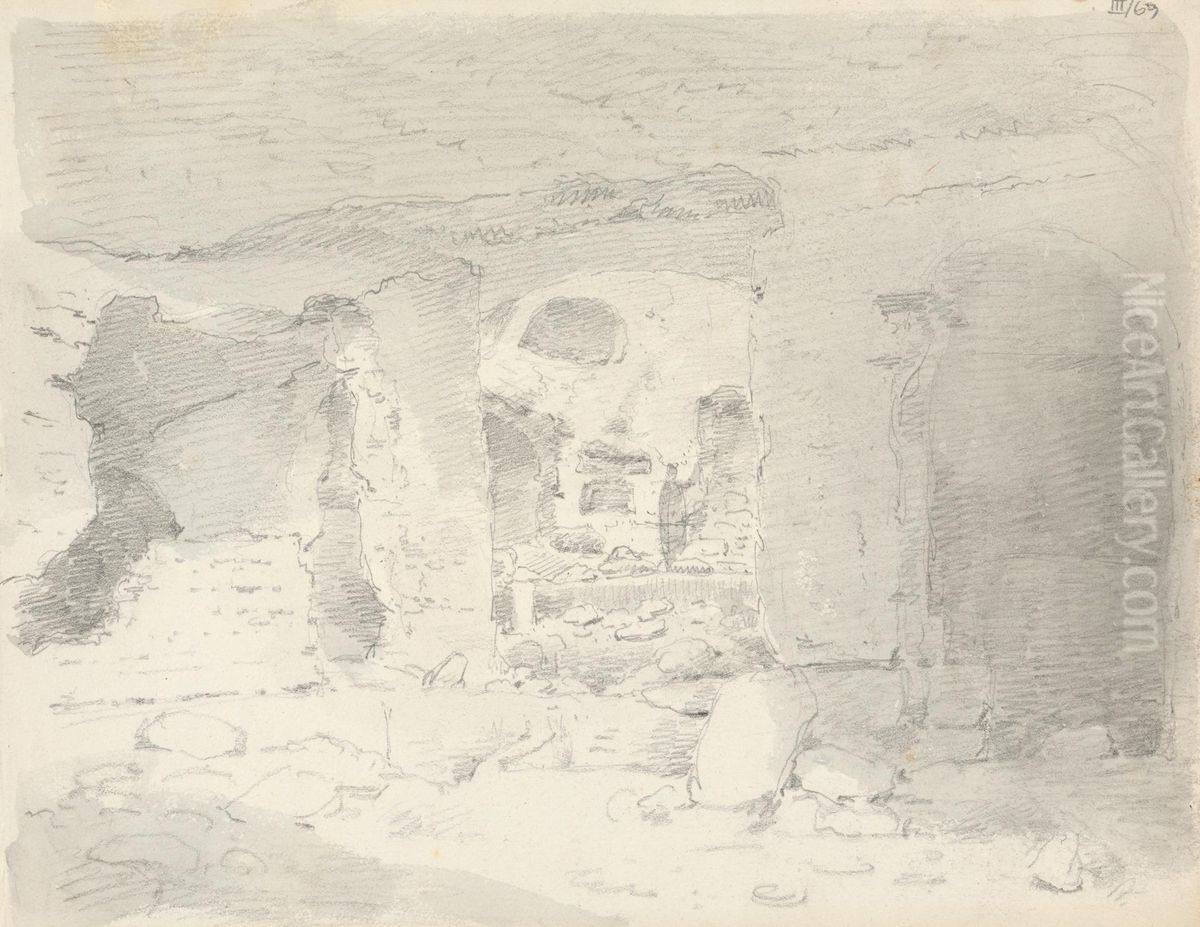 A Study of an Ancient Building in Ruin Oil Painting by Robert Smirke