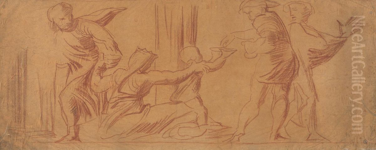 Group of Figures, Child Begging in Center Oil Painting by Alfred Stevens