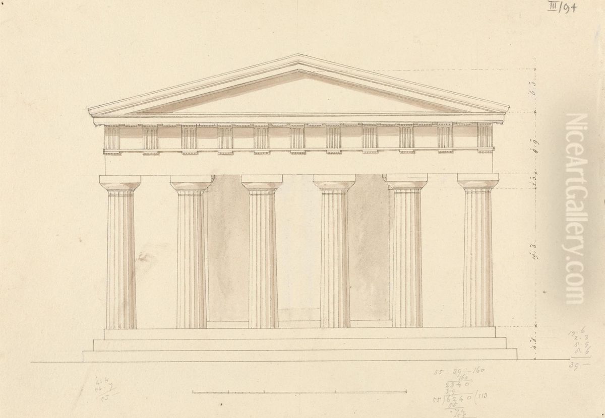 Architectural Sketch of Building with Doric Columns Oil Painting by Robert Smirke