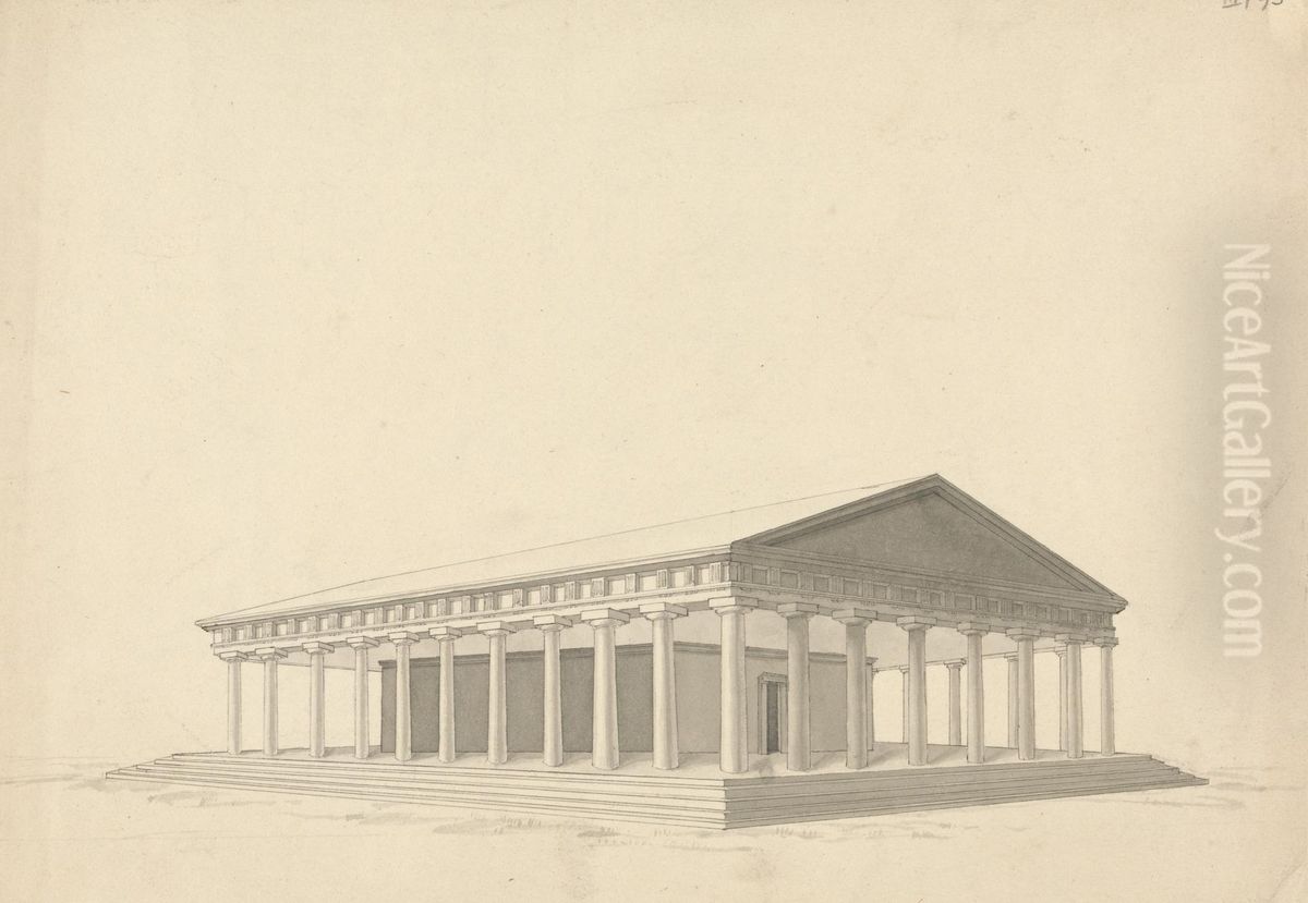 Sketch of a Temple Oil Painting by Robert Smirke