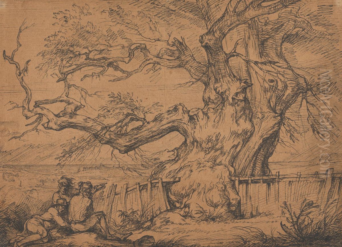 Distant View of Windsor Castle in a Storm (The Great Oak, Windsor Castle in the Distance) Oil Painting by Raphael Lamar West