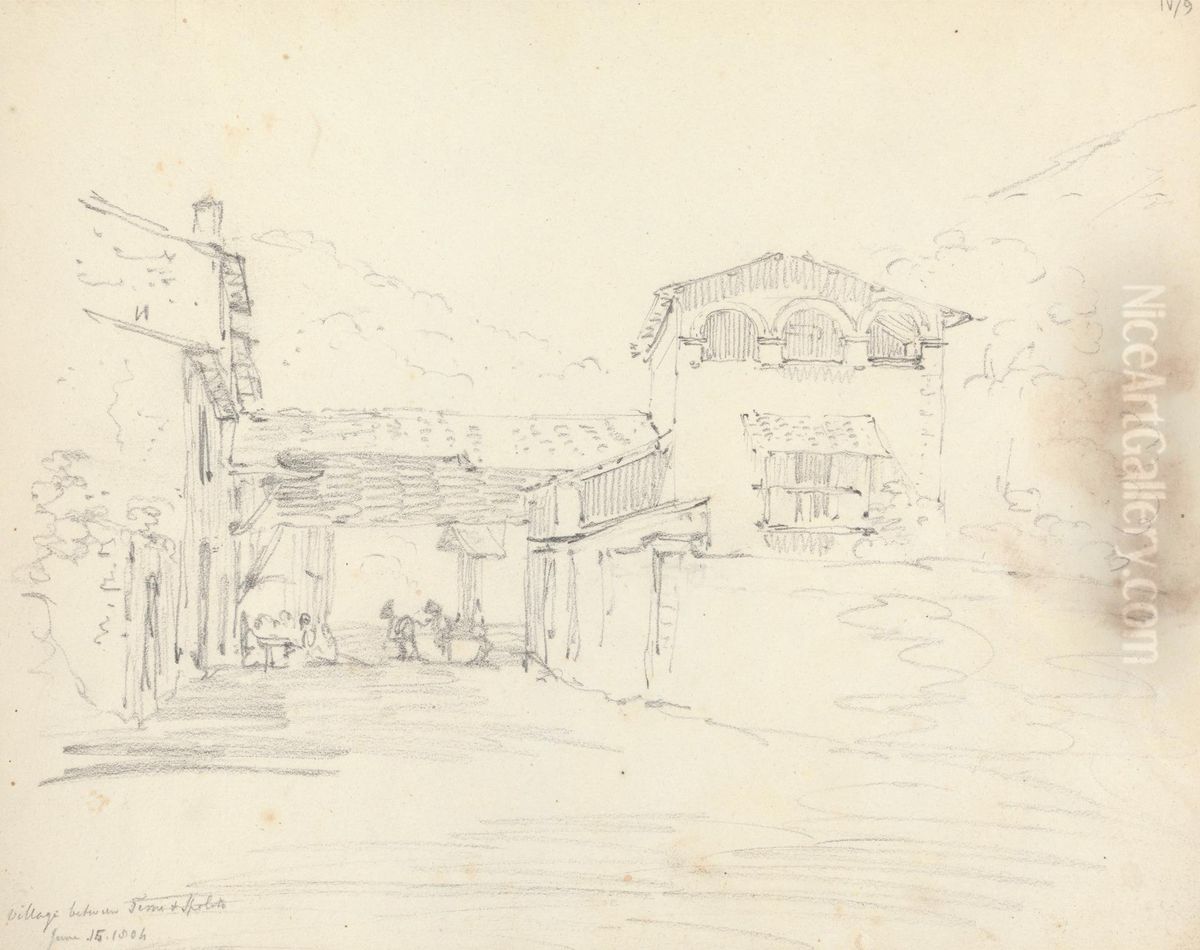 Village in Italy, Between Terni and Spoleto Oil Painting by Robert Smirke