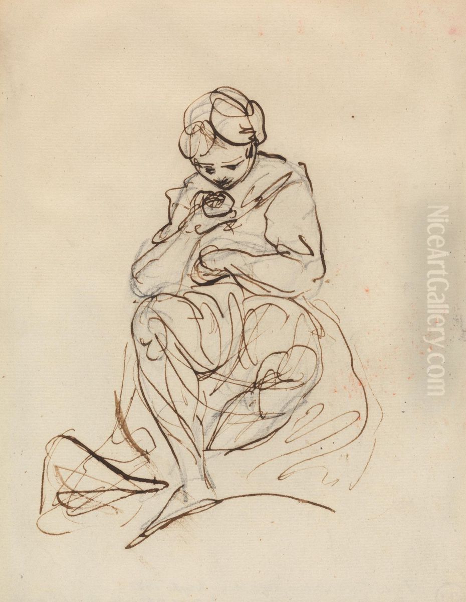 Study of a Seated Woman Oil Painting by Of Sir Joshua Reynolds