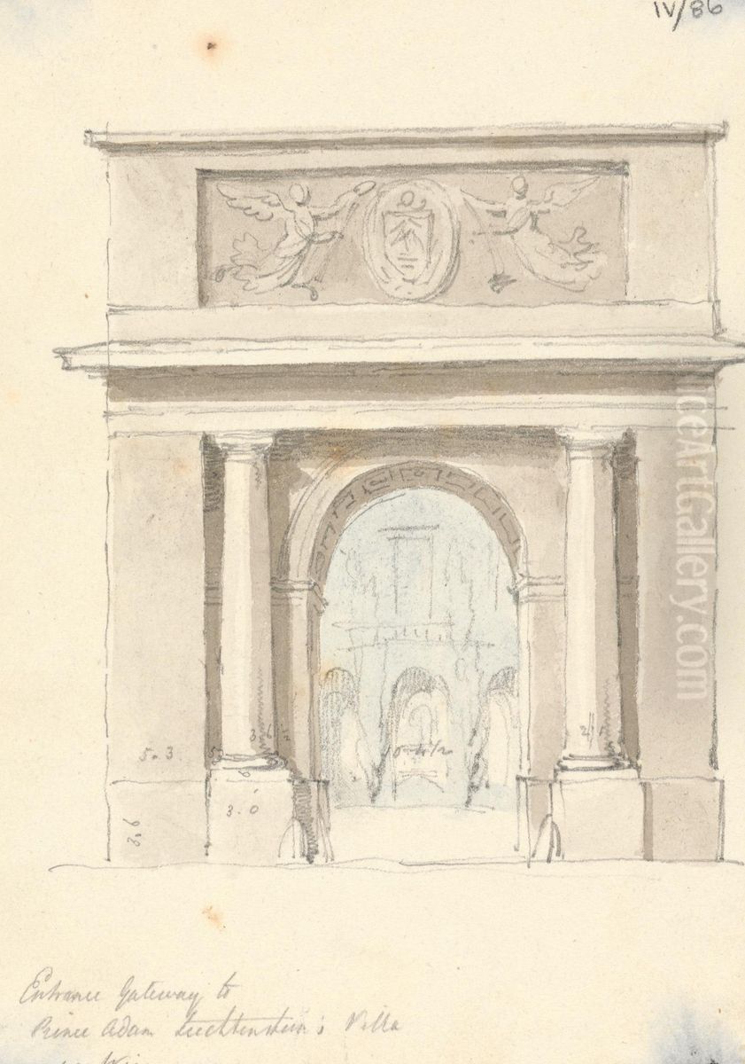 Entry Gateway to Prince Adam Liechtenstein's; Villa in Wien Oil Painting by Robert Smirke