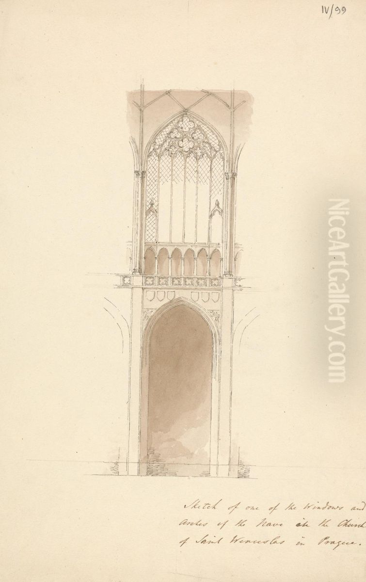 Sketch of a Window and Arches of the Nave in the Church of St. Wensceslas in Prague Oil Painting by Robert Smirke