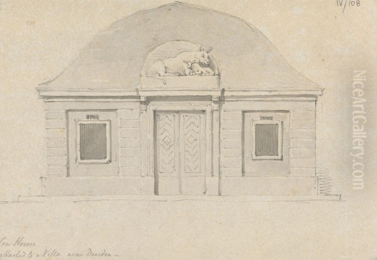 A Cow House, Attached to a Villa Near Dresden Oil Painting by Robert Smirke