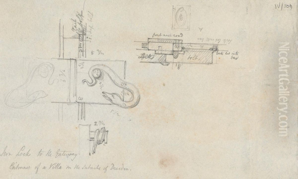 Iron Locks to the Entryway, Entrance of a Villa in the Suburbs of Dresden. Oil Painting by Robert Smirke