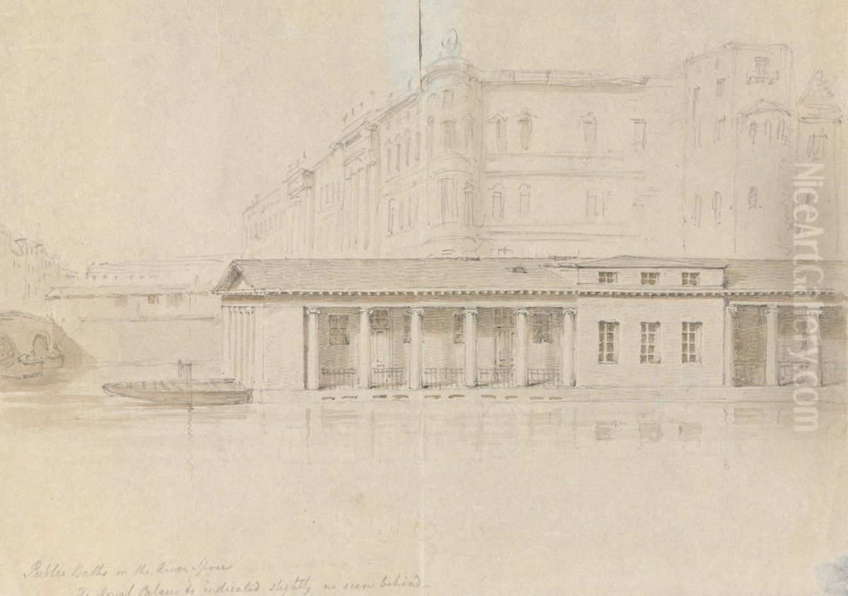 Public Baths on the River Spree Oil Painting by Robert Smirke