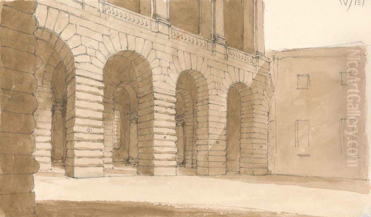 Partial View of a Building With Arched Entrances Oil Painting by Robert Smirke