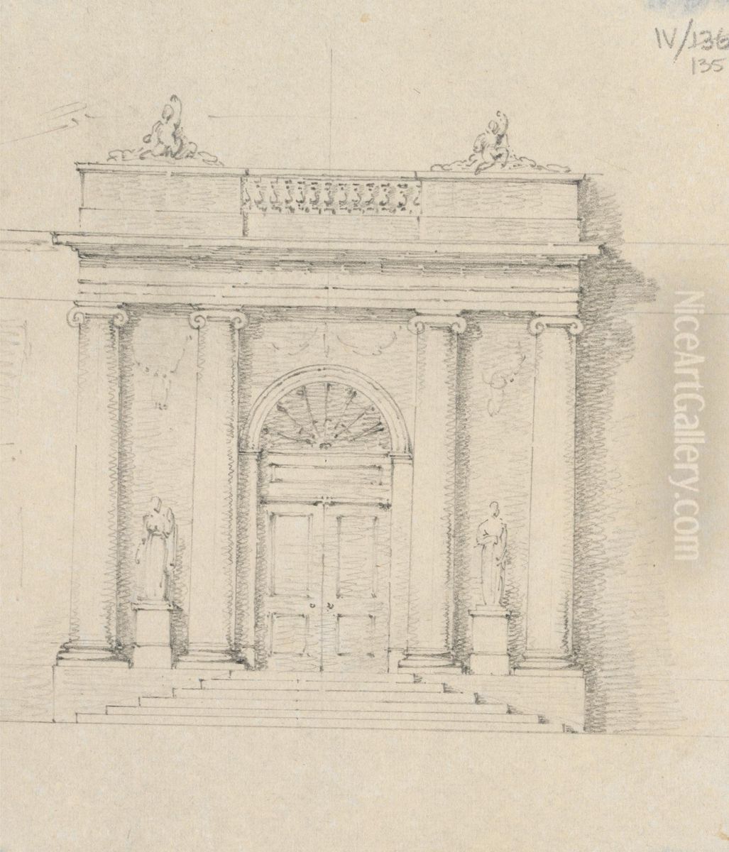 Ornate Double-Doors, With Columns and Sculptures Oil Painting by Robert Smirke