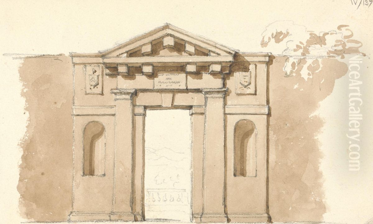 Sketch of an Entry Gate Oil Painting by Robert Smirke