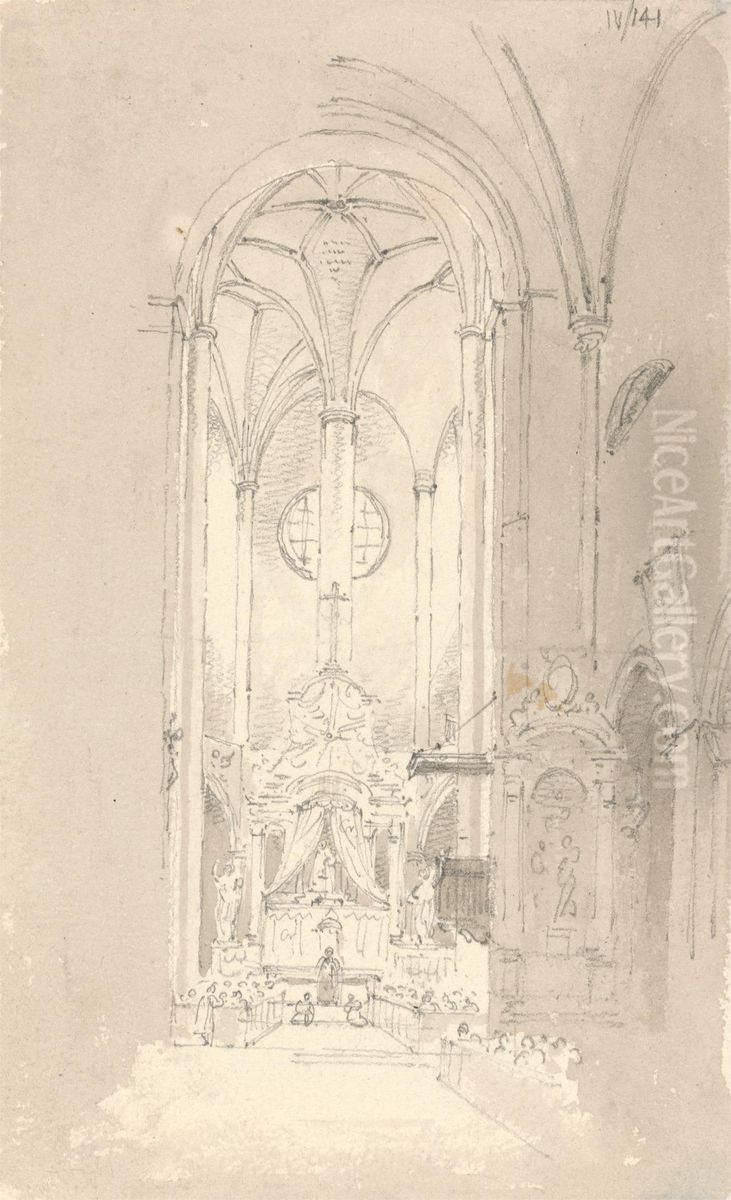 Interior of a Church Oil Painting by Robert Smirke