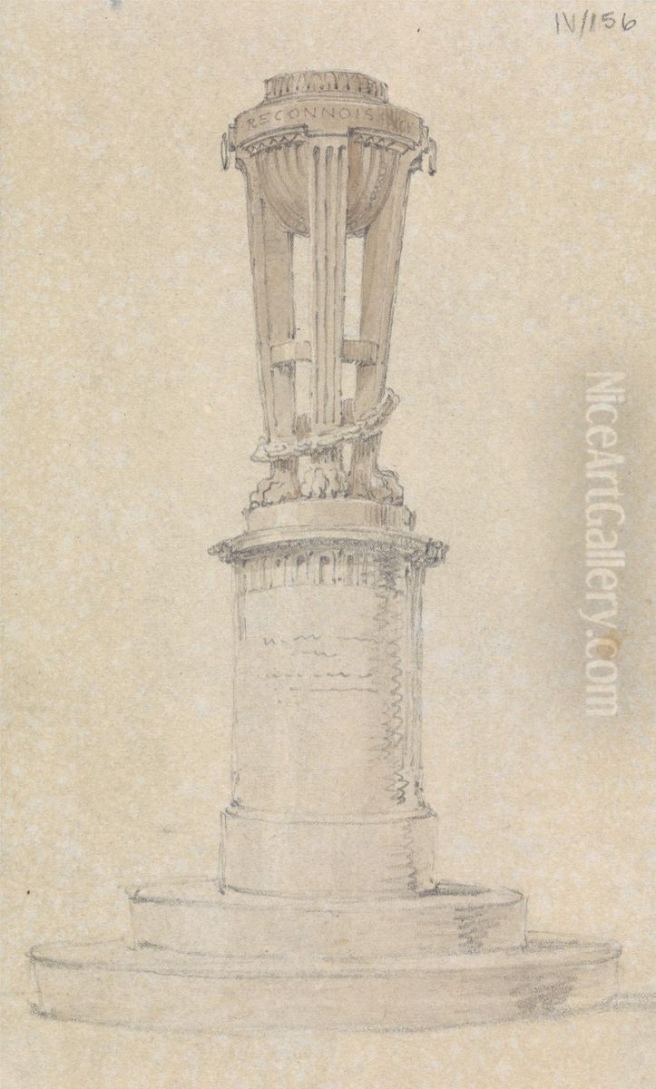 Sketch of an Ornate Tombstone Oil Painting by Robert Smirke