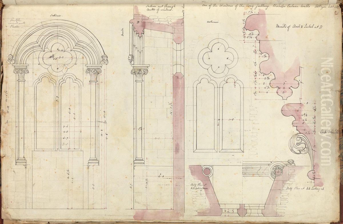 Plan, Elevations and Details of Window Oil Painting by Augustus Pugin