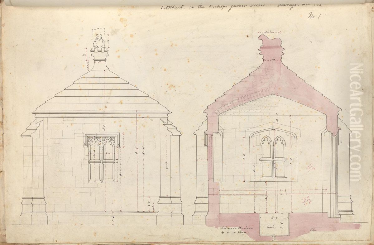 Section and Elevation of the Conduit in the Garden Oil Painting by Augustus Pugin
