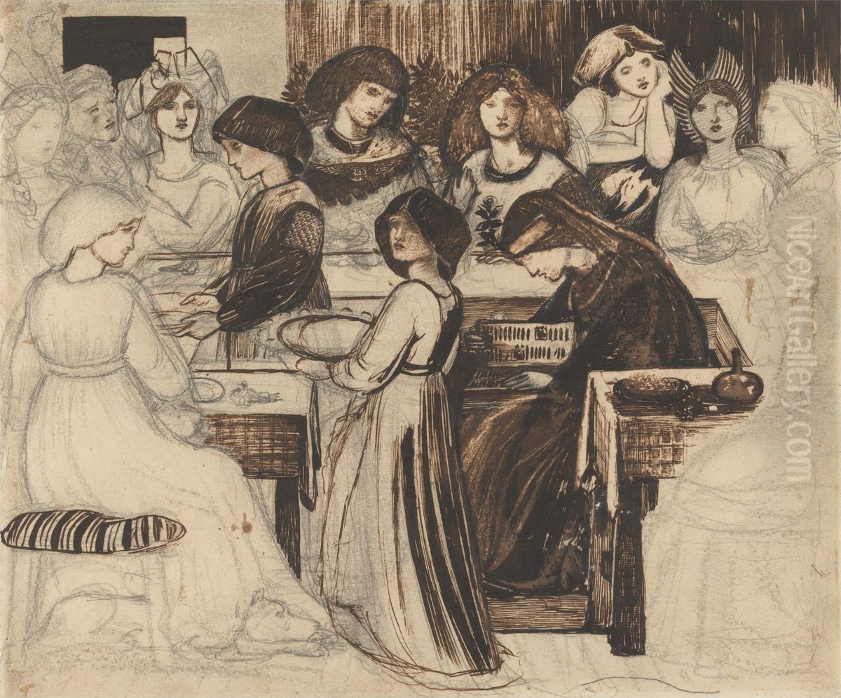 Study for The Wedding Feast of Sir Degrevaunt Oil Painting by Edward Burne-Jones