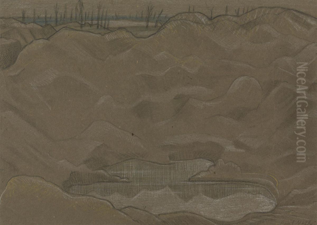 A Shell Crater Oil Painting by Paul Nash