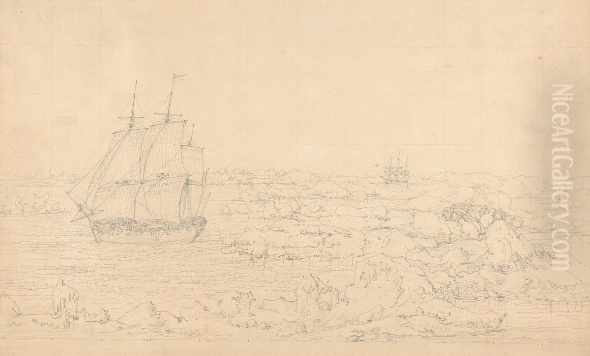 The Resolution Beating through the Ice, with the Discovery in the most eminent Danger in the Distance Oil Painting by John Webber