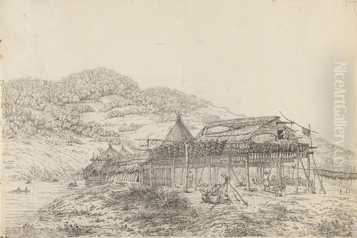 The Balagans or Summer Habitations, with the Method of Drying Fish, at St. Peter and Paul, Kamtschatka Oil Painting by John Webber