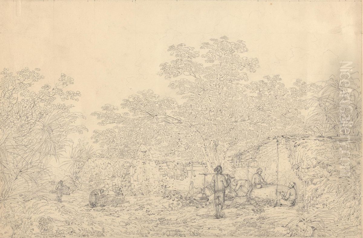 Village Scene Oil Painting by John Webber