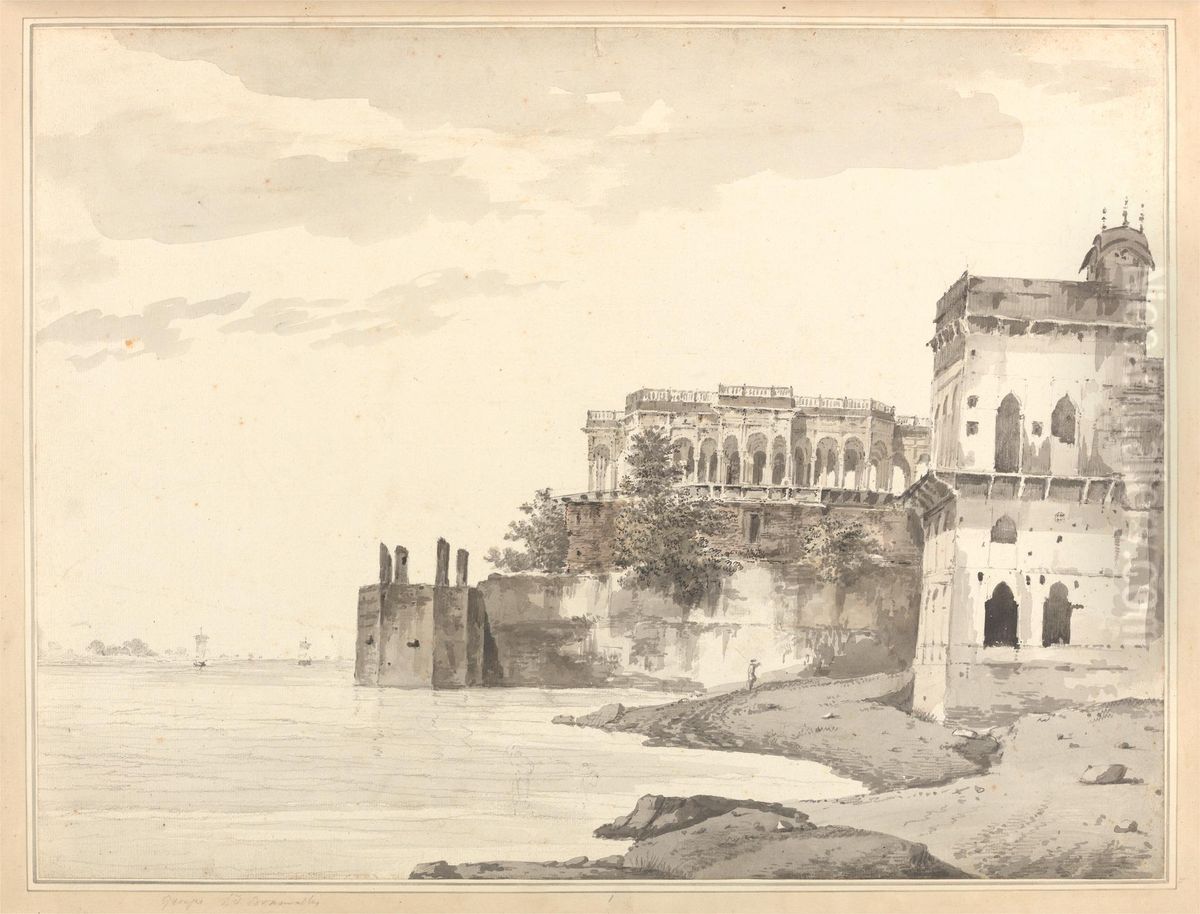 A View of the Ruins of a Palace at Gazipoor on the River Ganges Oil Painting by William Hodges