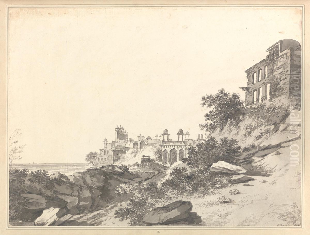 A View of the Ruins of part of the Palace and Mosque at Futty poor Sicri Oil Painting by William Hodges