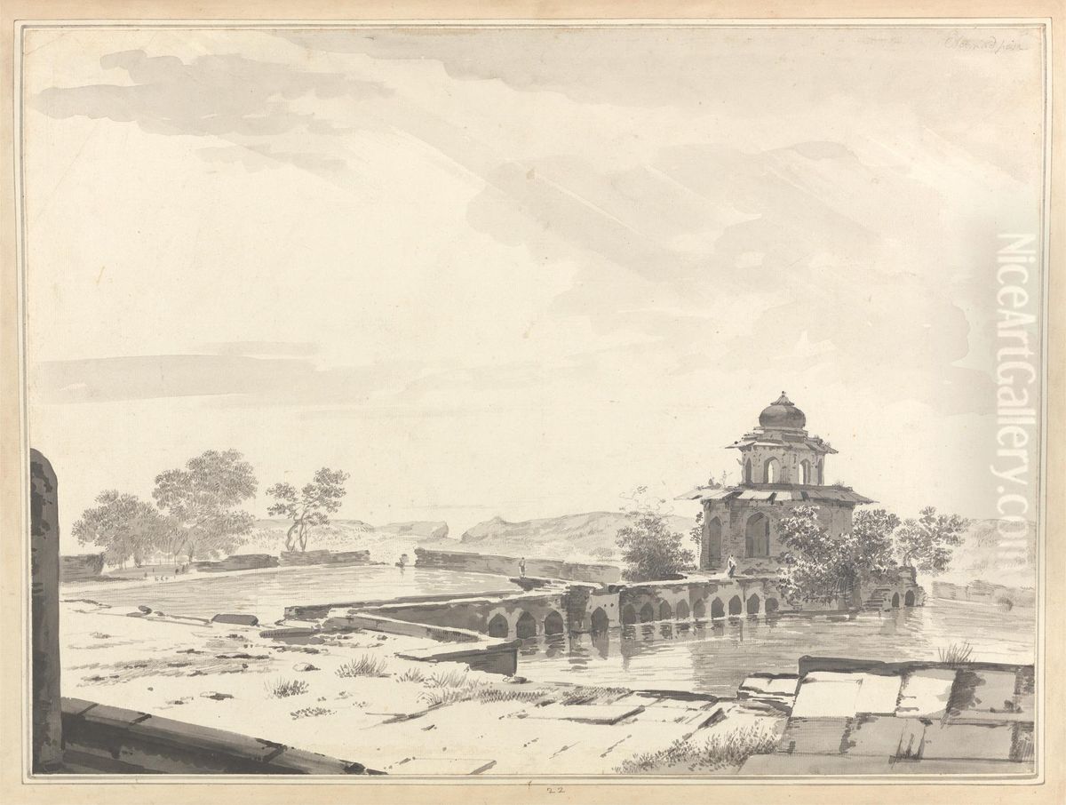 A View of a Mausoleum at Etmadpoor Oil Painting by William Hodges